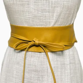 Mustard Yellow Obi belt soft genuine leather wrap belt | Wide waist belt in genuine leather | Genunine leather wrap around boho dress belt