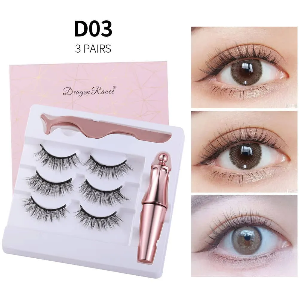 Natural Long Lasting Magnetic Liquid Eyeliner & Magnetic False Eyelashes & Tweezer Set Make up Set