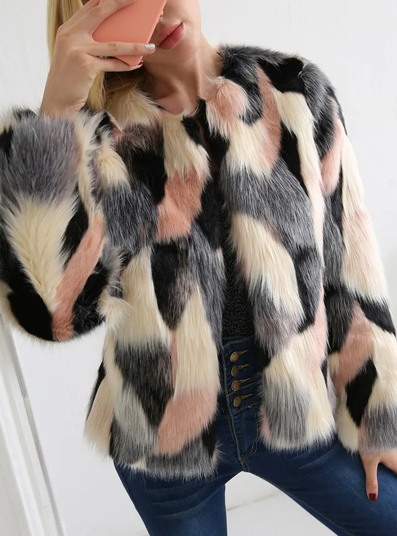 New Fur Like Coat Contrast Short Coat For Women