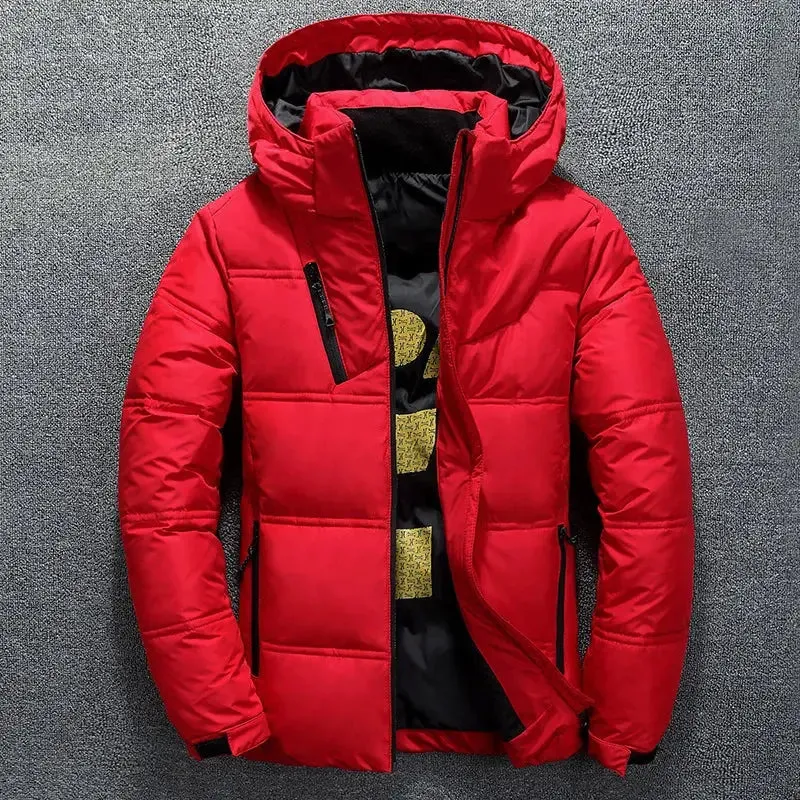 New White Duck Down Jacket Men Winter Warm Solid Color Hooded Down Coats Thick Duck Parka Mens Down Jackets Winter Outdoor Coat