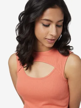 Nuon Orange Ribbed Cutout Pattern Crop-Top