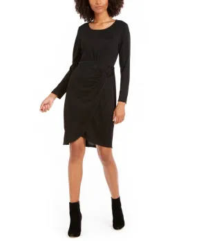 NY Collection Women's Petite Long-Sleeve Faux-Wrap Dress Black Petite XS