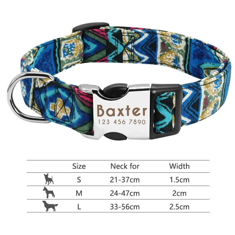 Nylon Dog Collar - Personalized Custom Engraved ID Tag & Nameplate Buckle for Small, Medium & Large Dogs