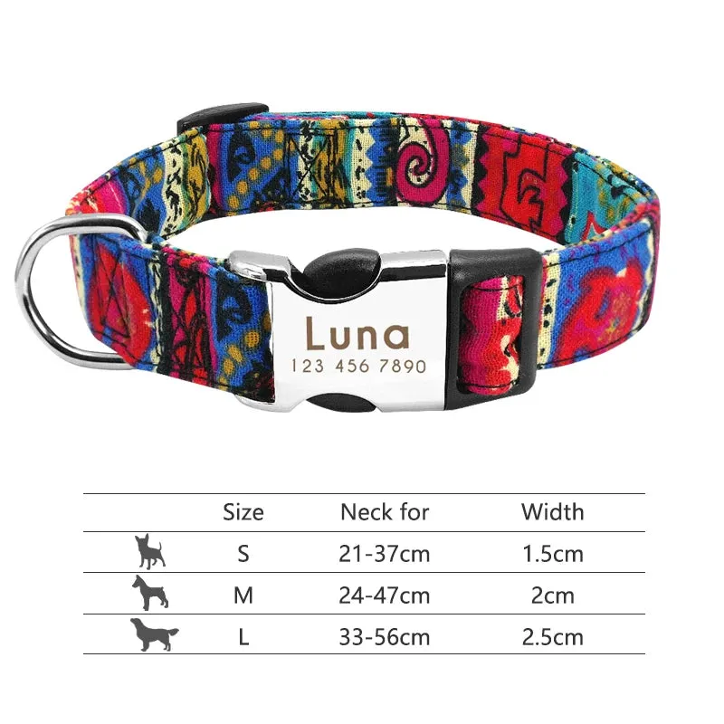 Nylon Dog Collar - Personalized Custom Engraved ID Tag & Nameplate Buckle for Small, Medium & Large Dogs