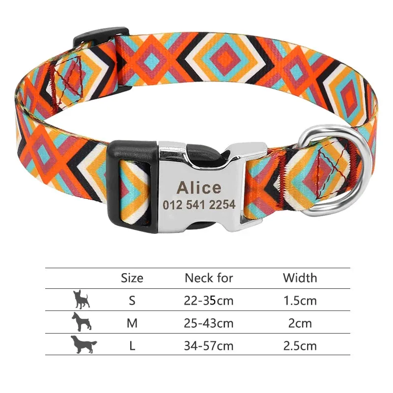 Nylon Dog Collar - Personalized Custom Engraved ID Tag & Nameplate Buckle for Small, Medium & Large Dogs