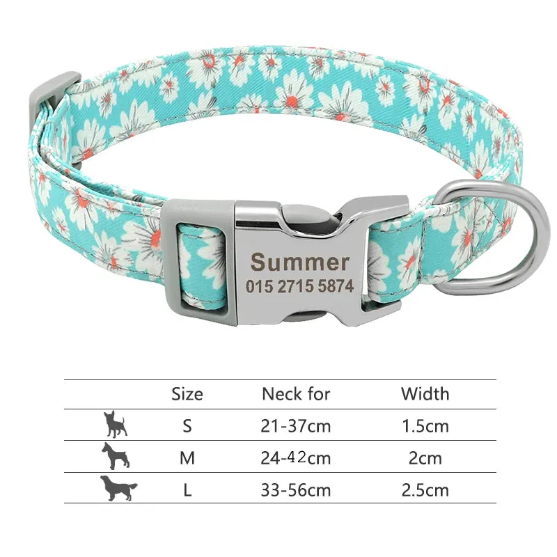 Nylon Dog Collar - Personalized Custom Engraved ID Tag & Nameplate Buckle for Small, Medium & Large Dogs