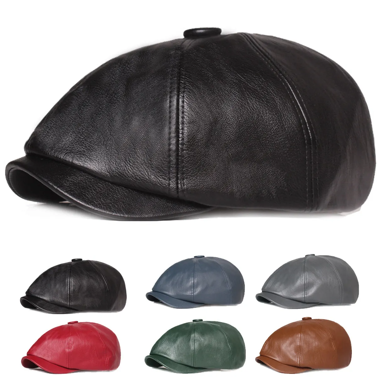 Octagonal Unisex Beret - 100.00% PU Leather, Forward Newsboy Style, Fashionable Hat for Men and Women