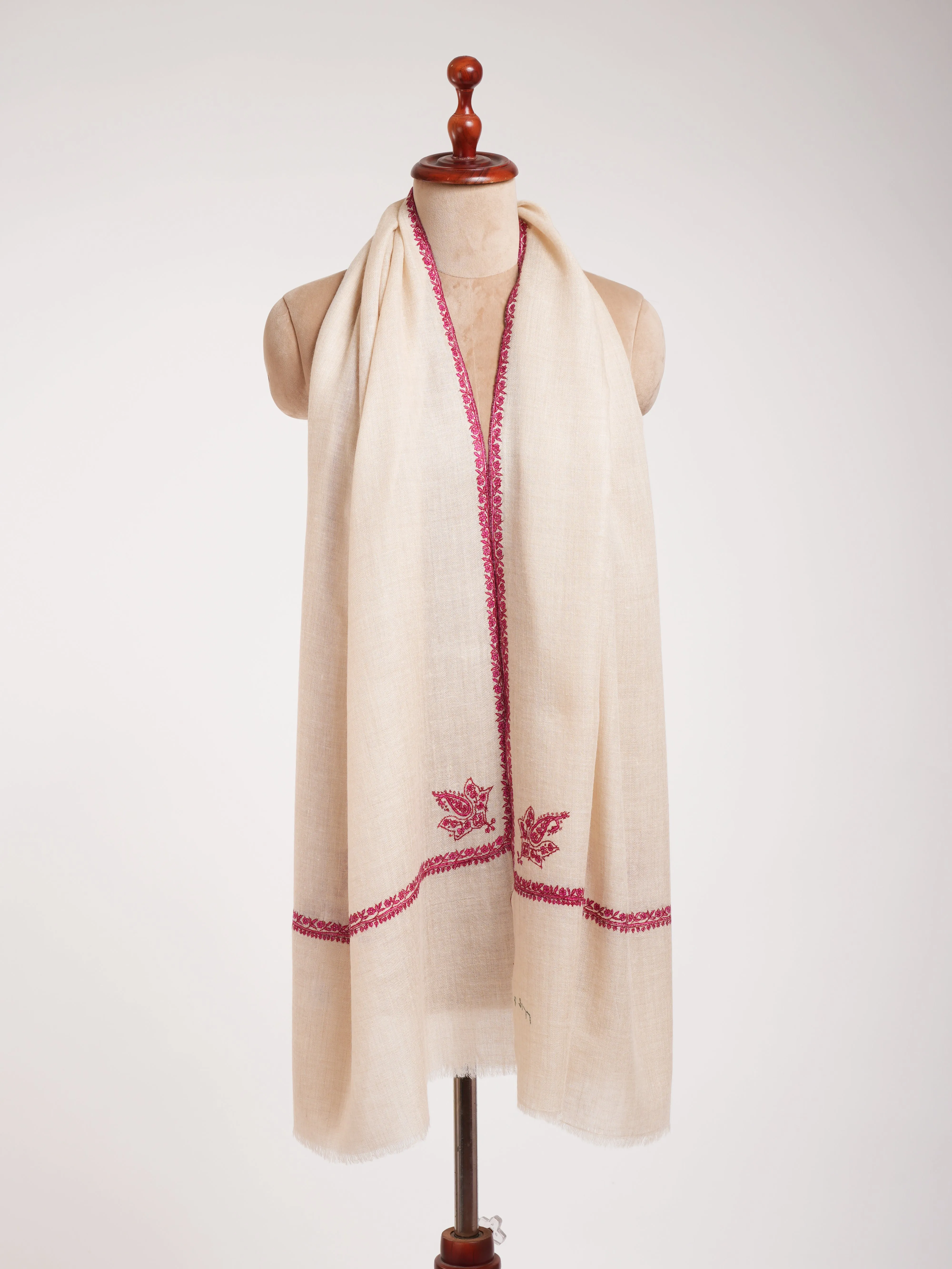 Off White Pretty Cashmere Scarf with Sozni Embroidery