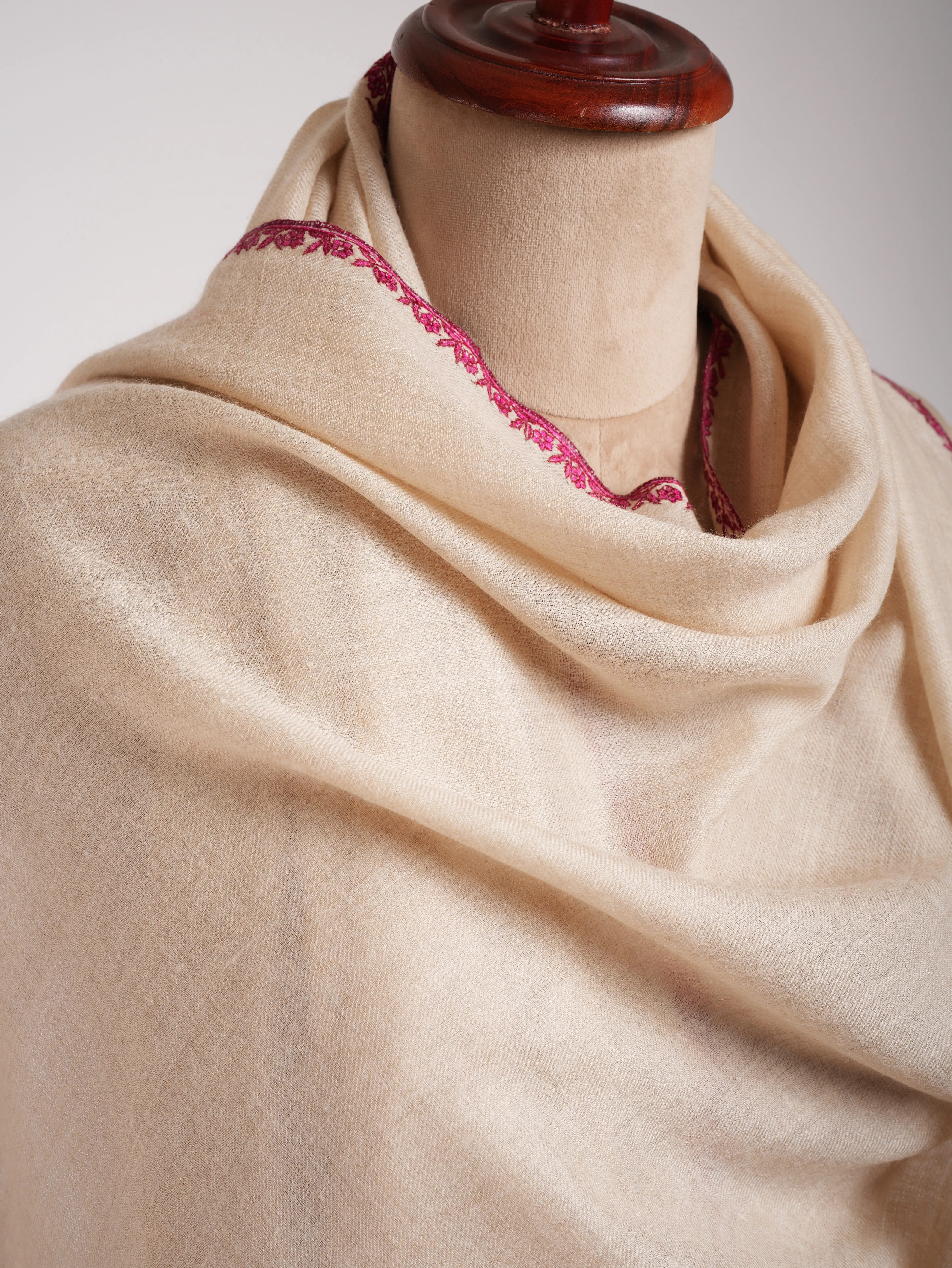 Off White Pretty Cashmere Scarf with Sozni Embroidery