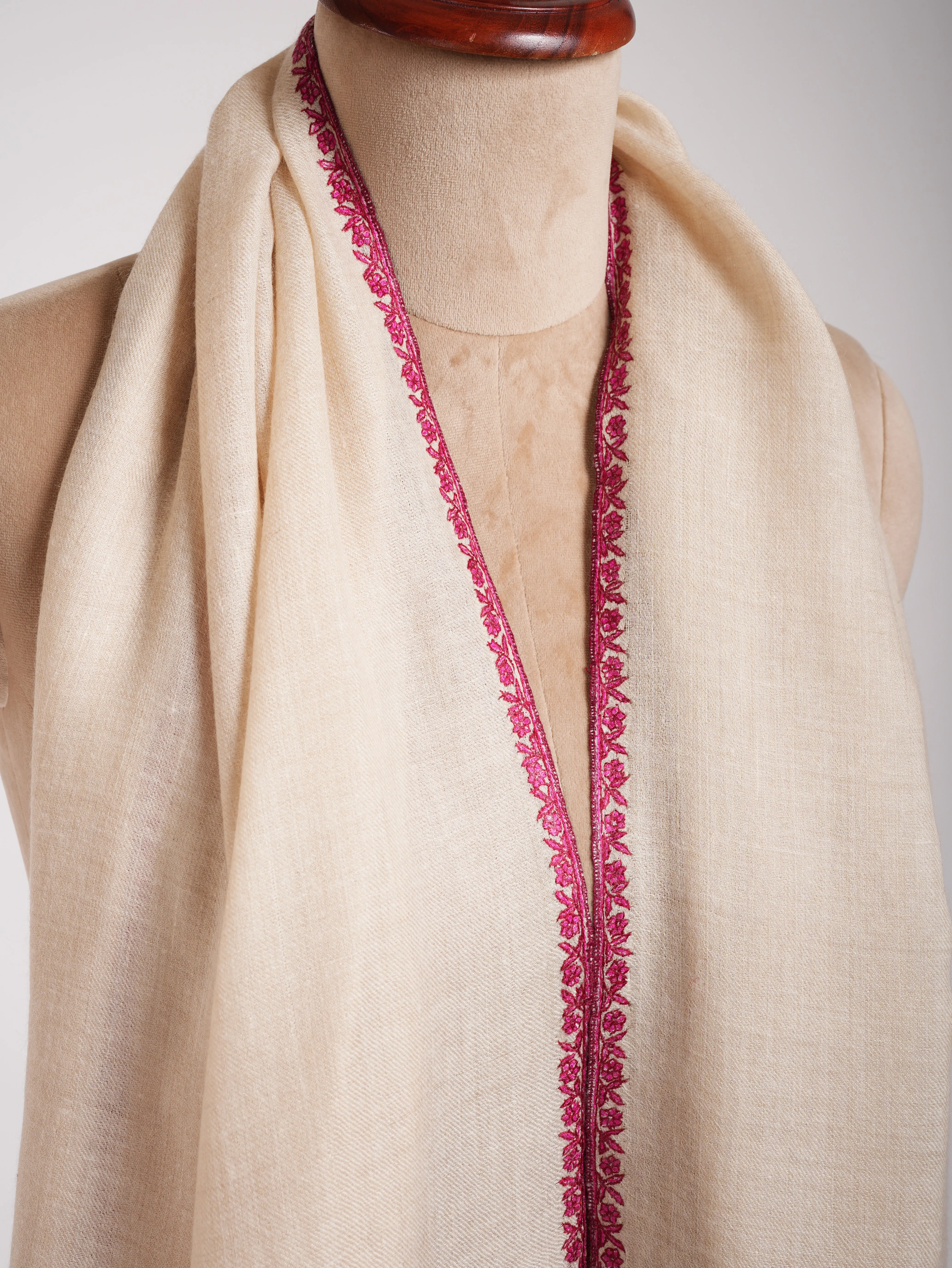 Off White Pretty Cashmere Scarf with Sozni Embroidery