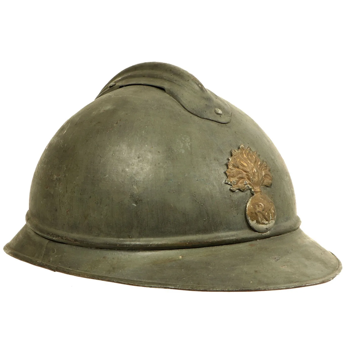 Original French WWI Model 1915 Adrian Helmet in Horizon Blue with RF Badge