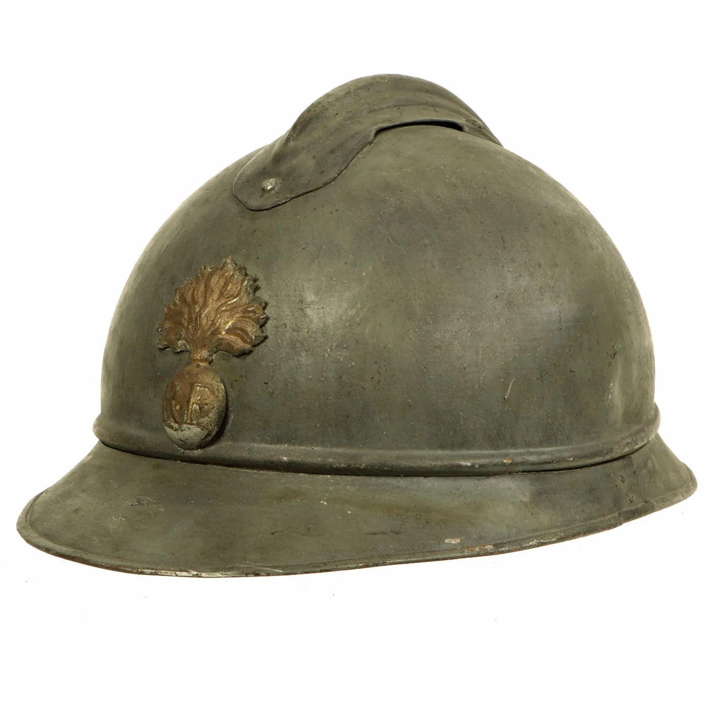 Original French WWI Model 1915 Adrian Helmet in Horizon Blue with RF Badge