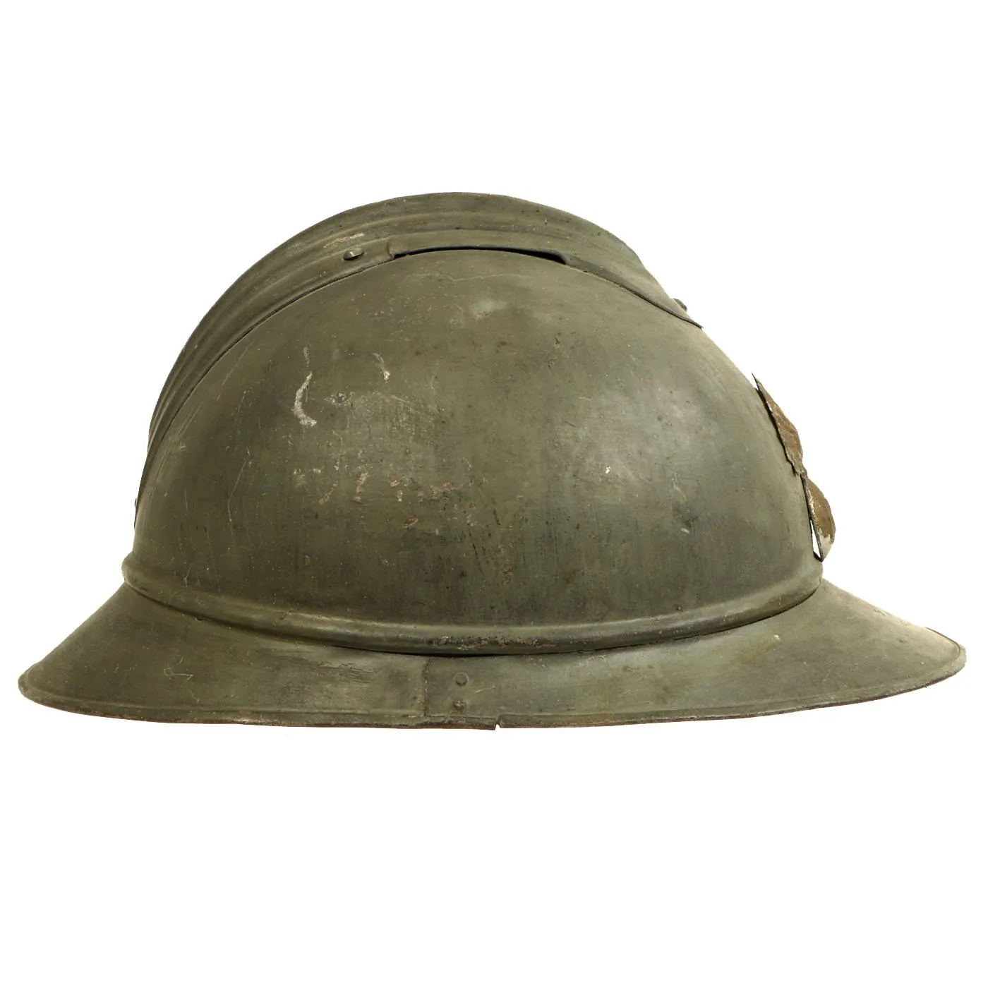 Original French WWI Model 1915 Adrian Helmet in Horizon Blue with RF Badge