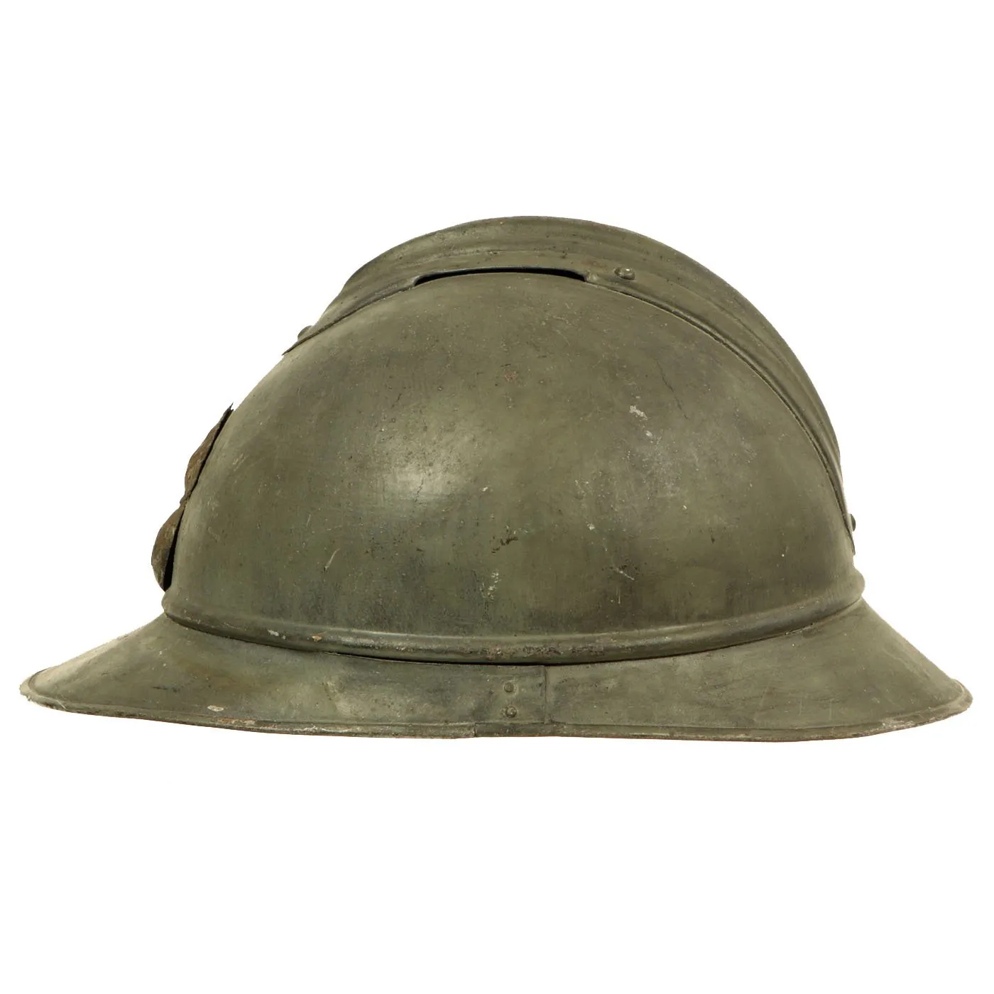 Original French WWI Model 1915 Adrian Helmet in Horizon Blue with RF Badge