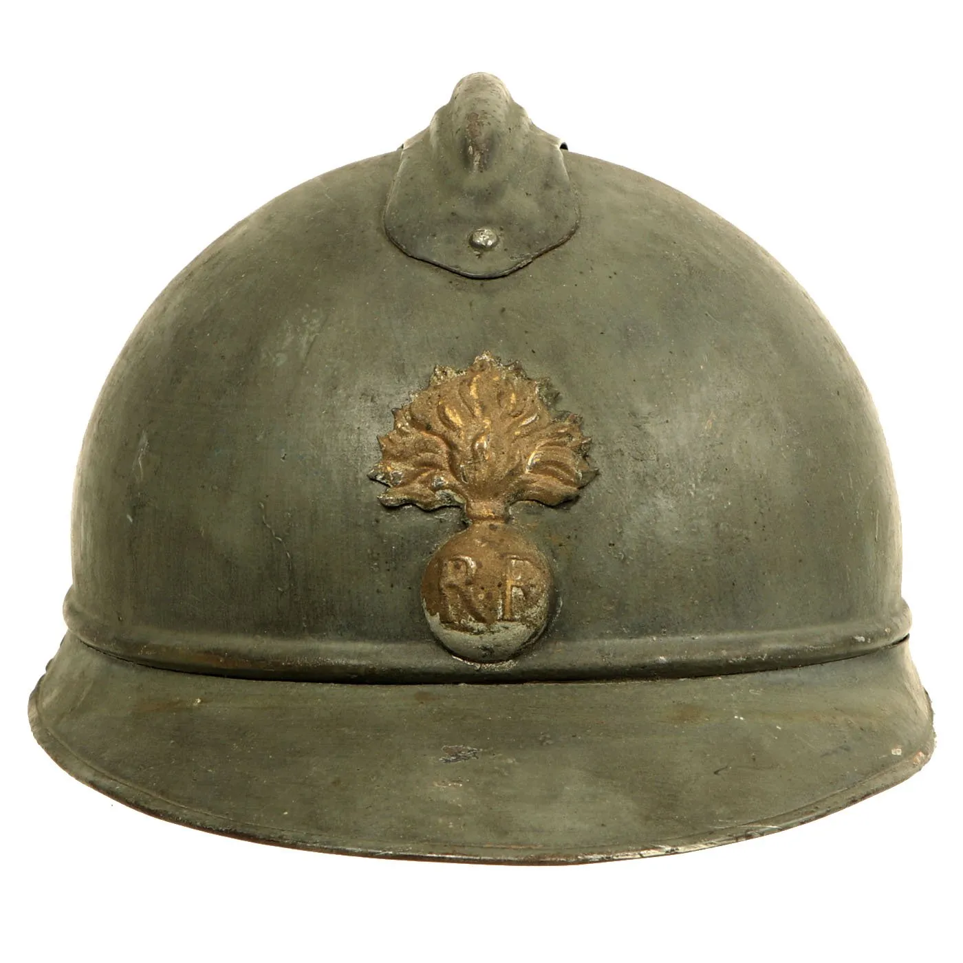 Original French WWI Model 1915 Adrian Helmet in Horizon Blue with RF Badge