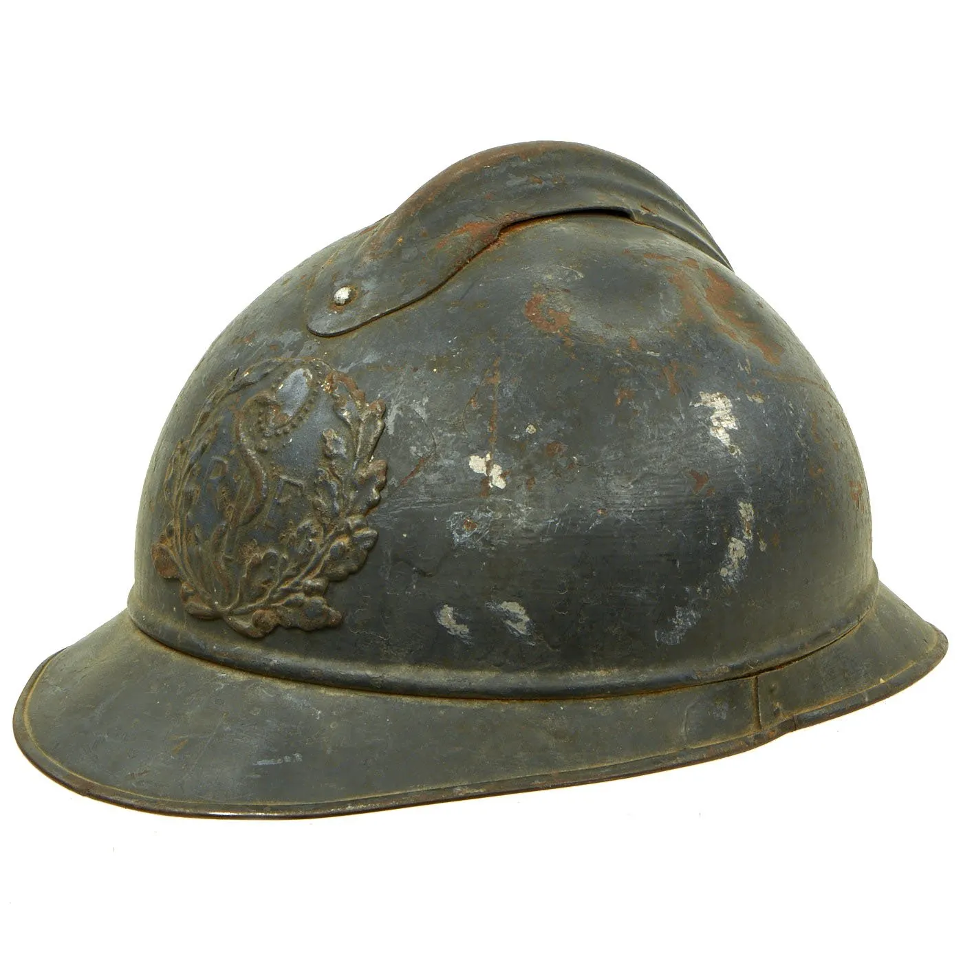 Original French WWI Model 1915 Adrian Helmet with RF Field Medical Personnel Badge - Horizon Blue