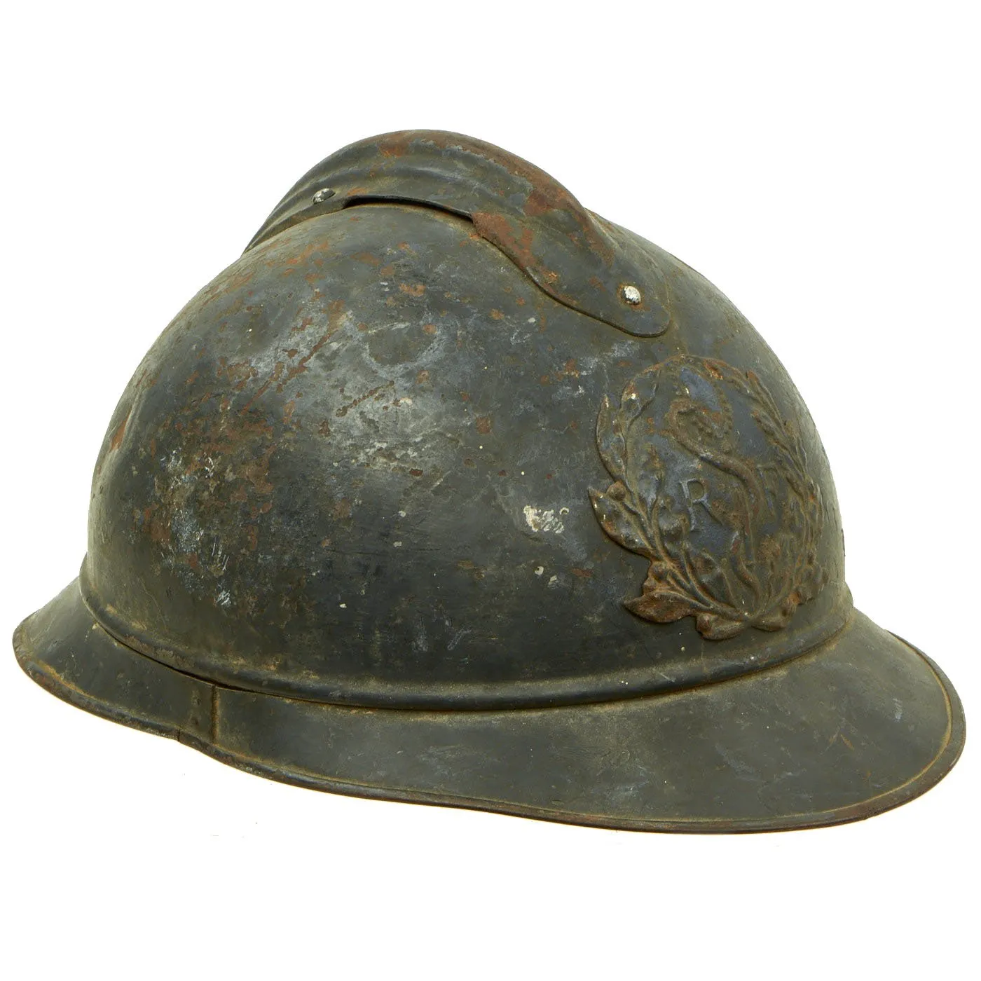 Original French WWI Model 1915 Adrian Helmet with RF Field Medical Personnel Badge - Horizon Blue