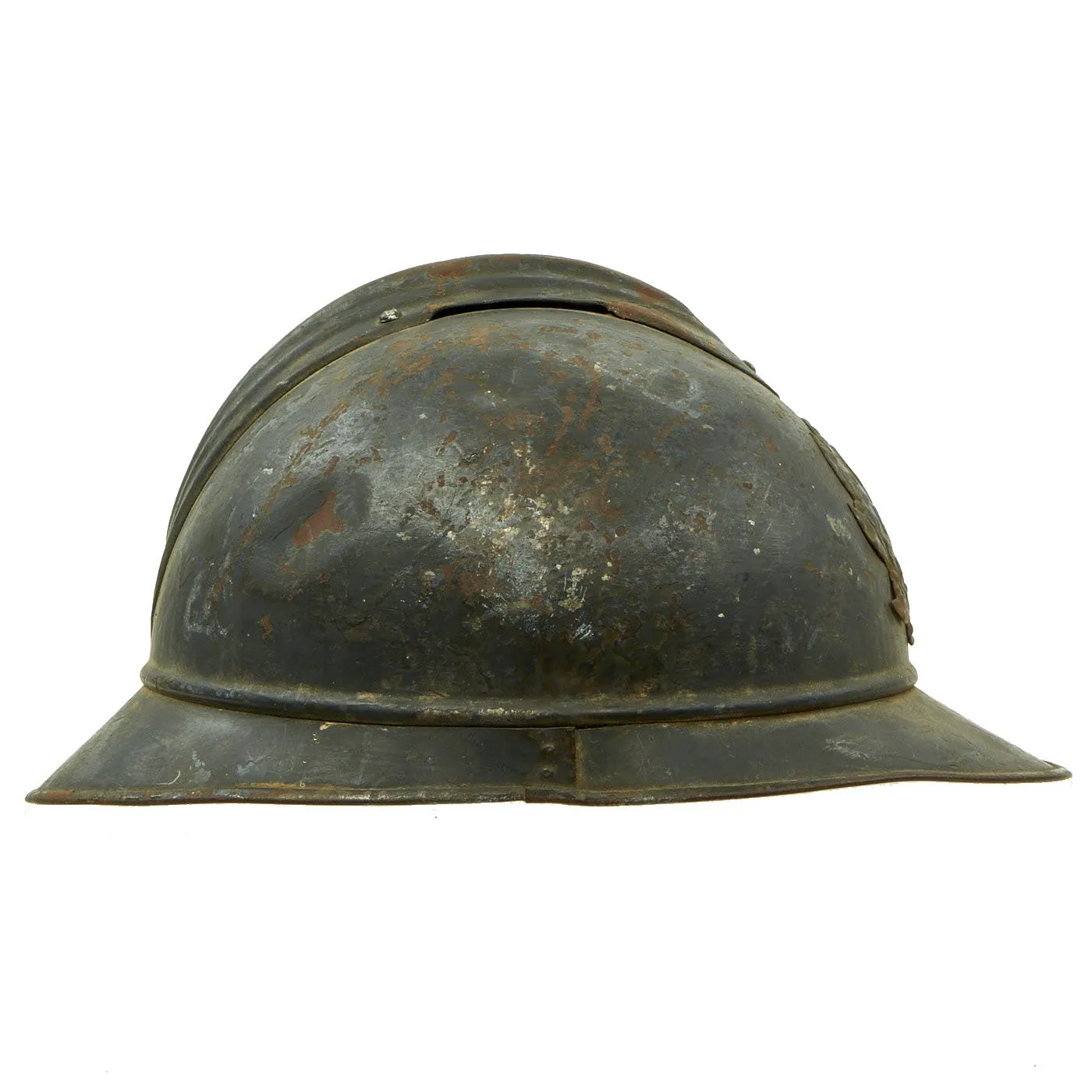 Original French WWI Model 1915 Adrian Helmet with RF Field Medical Personnel Badge - Horizon Blue