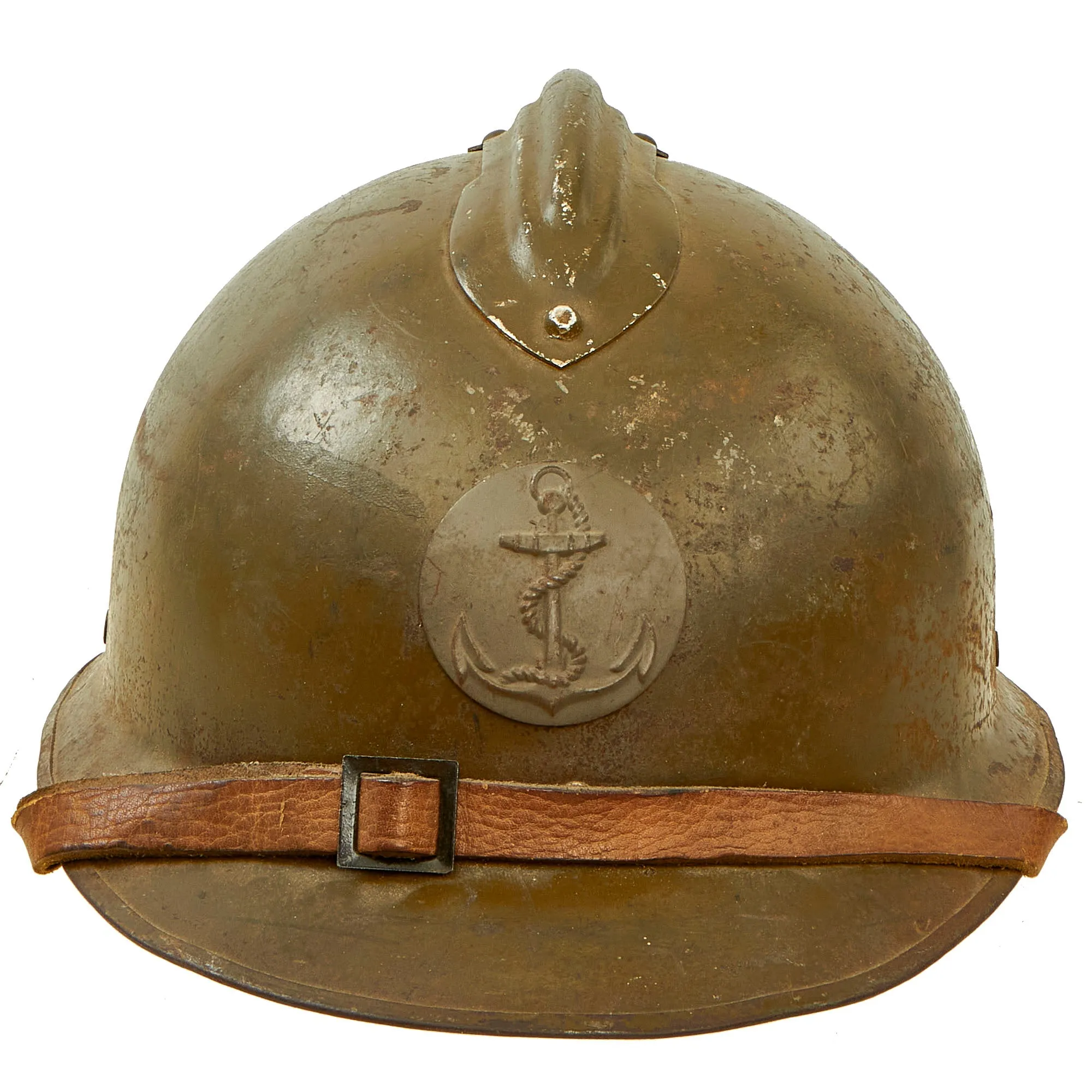 Original French WWII Model 1926 Adrian Helmet with Colonial Navy Badge - Complete