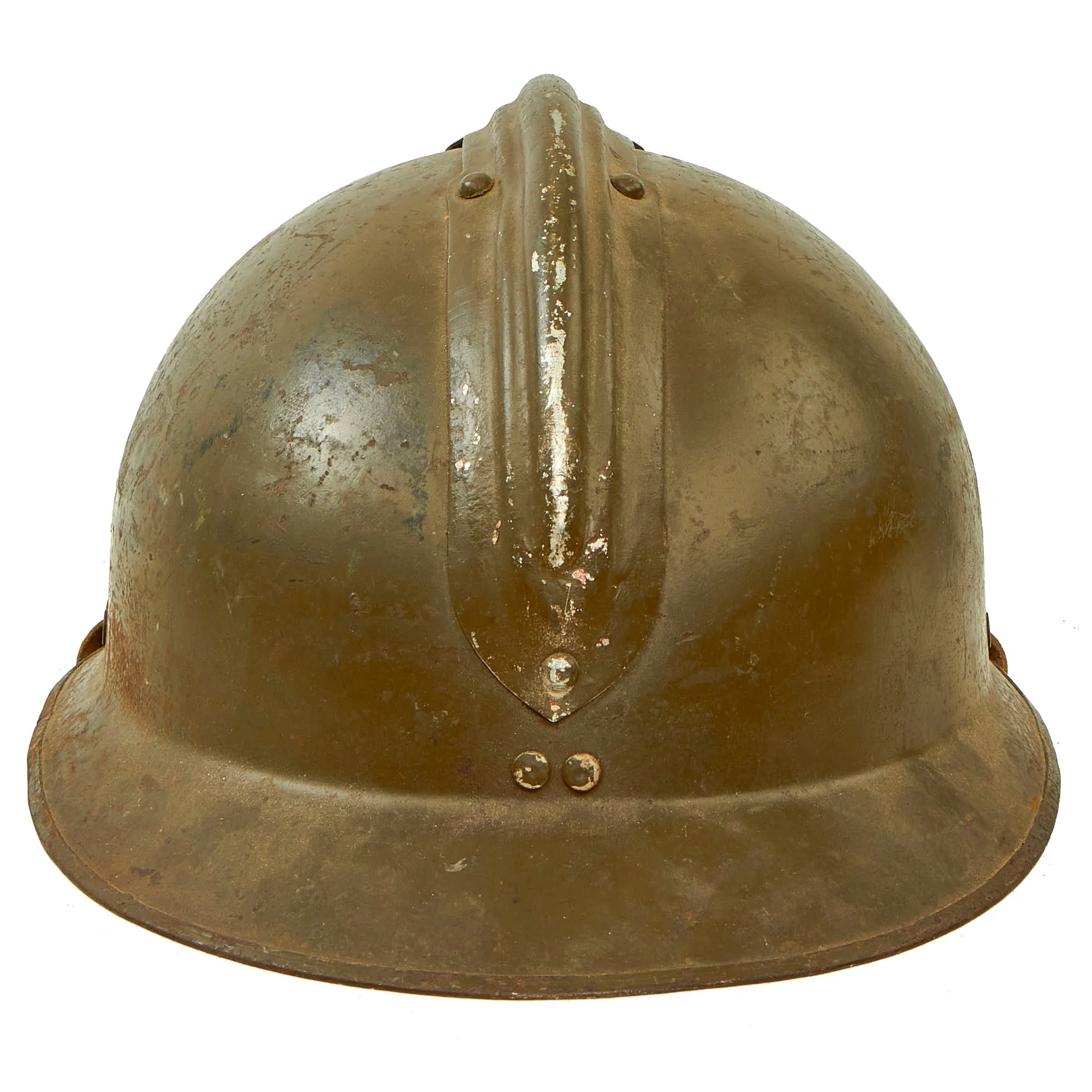 Original French WWII Model 1926 Adrian Helmet with Colonial Navy Badge - Complete