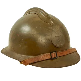 Original French WWII Model 1926 Adrian Helmet with Colonial Navy Badge - Complete