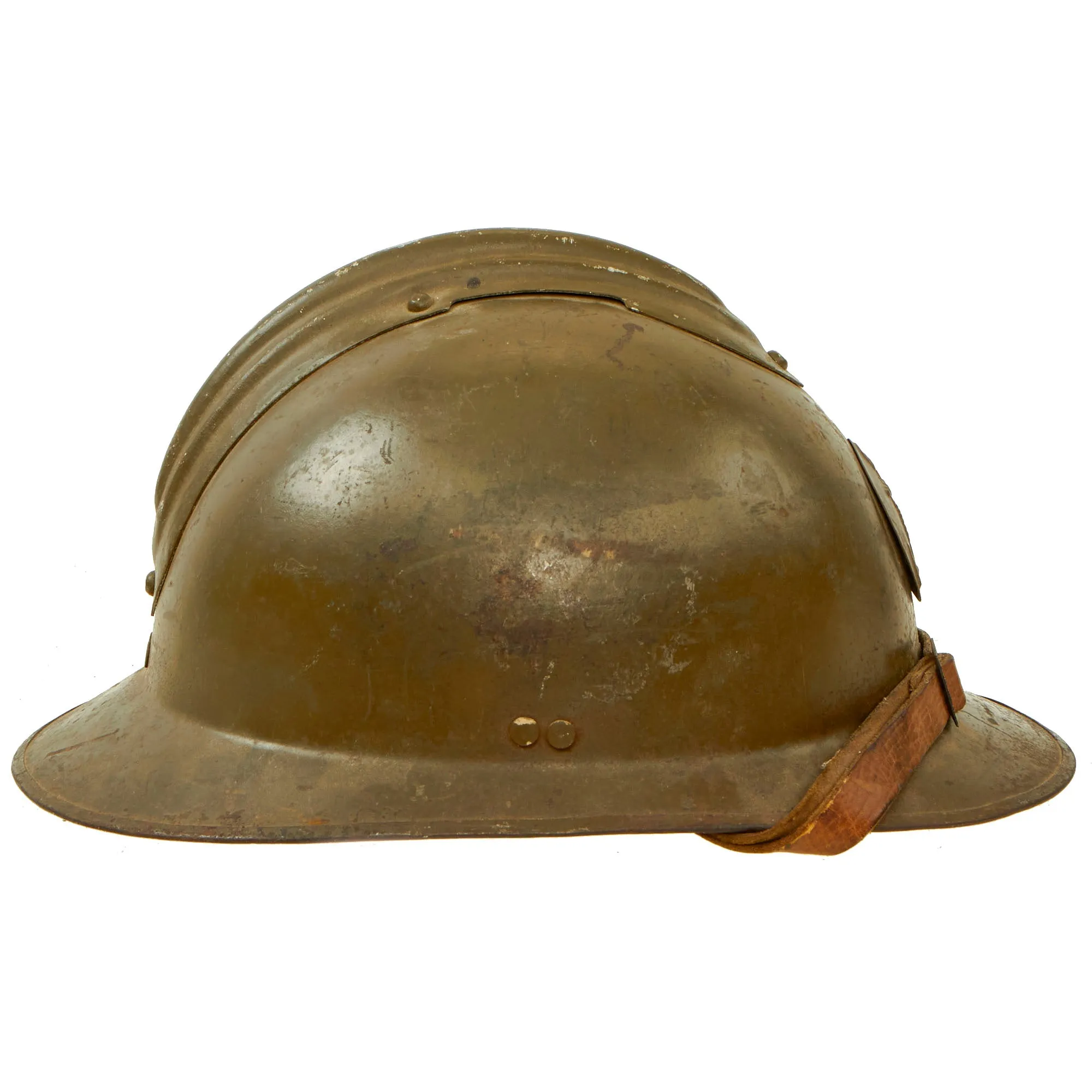 Original French WWII Model 1926 Adrian Helmet with Colonial Navy Badge - Complete