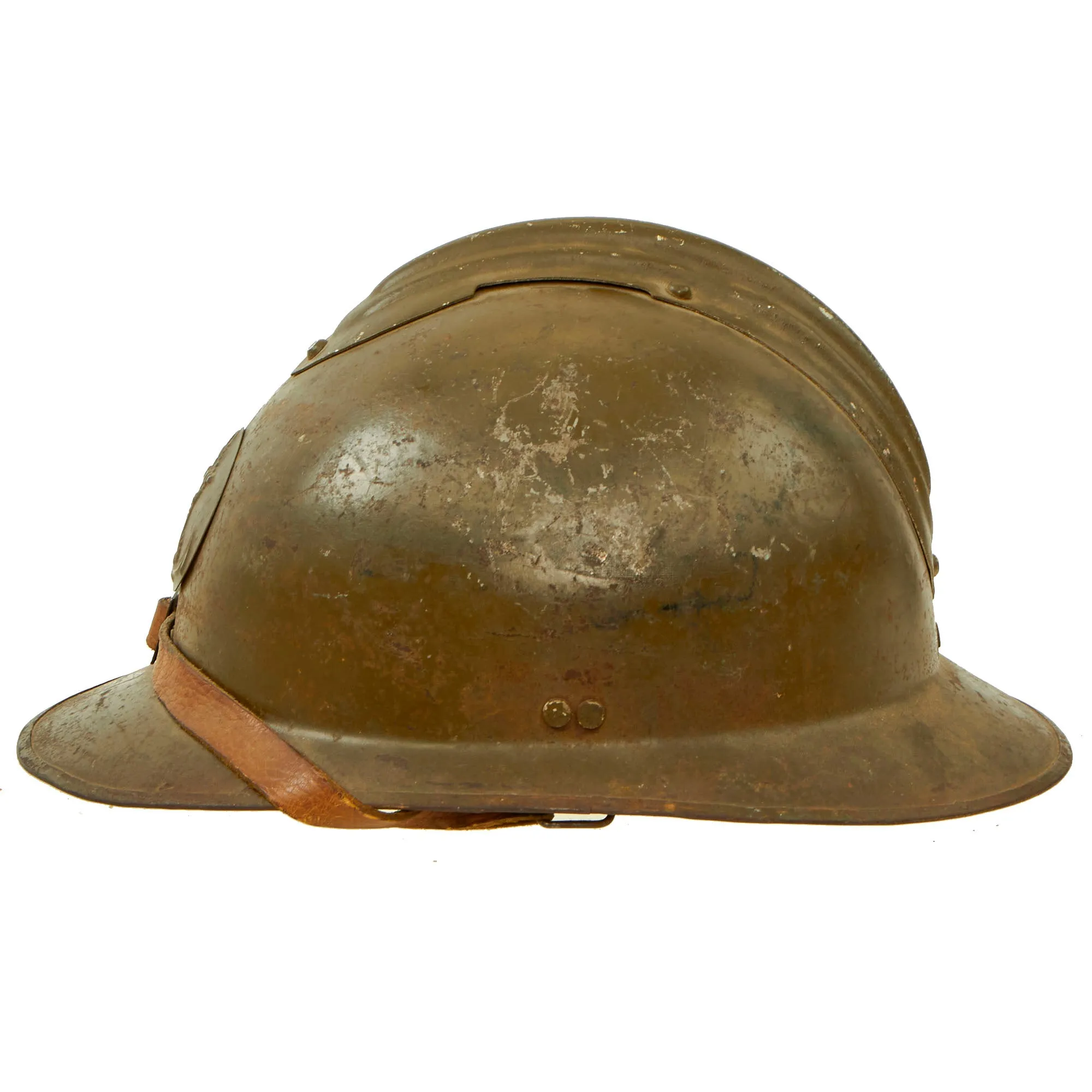 Original French WWII Model 1926 Adrian Helmet with Colonial Navy Badge - Complete