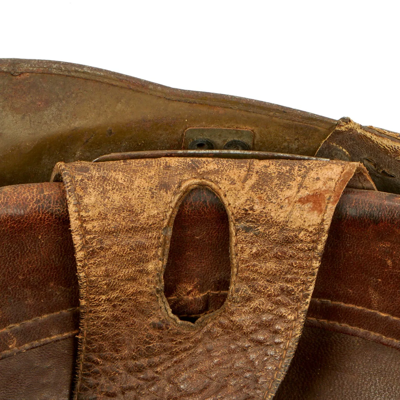 Original French WWII Model 1935 Named Tanker Armored Vehicle Helmet with R.F. Badge