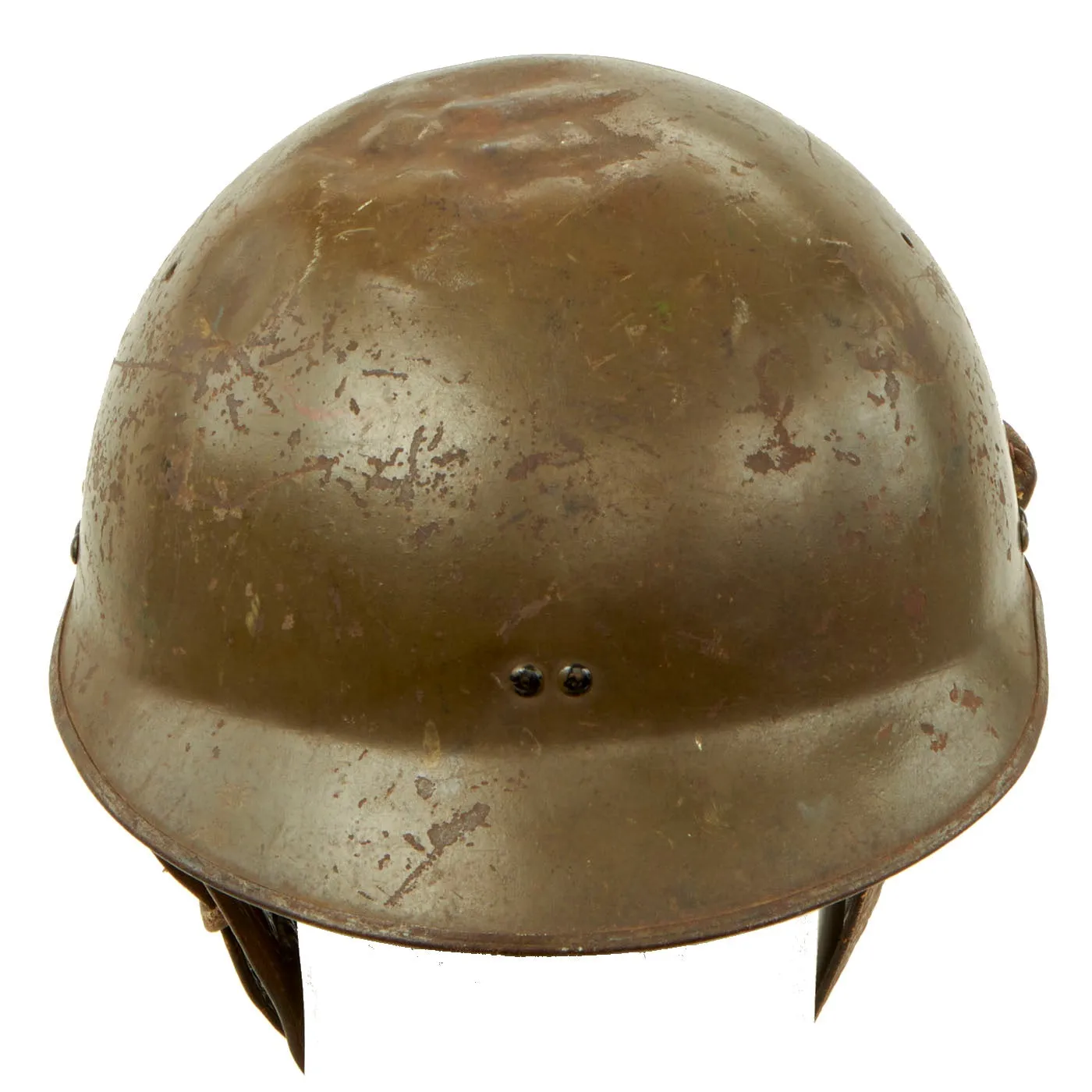 Original French WWII Model 1935 Named Tanker Armored Vehicle Helmet with R.F. Badge