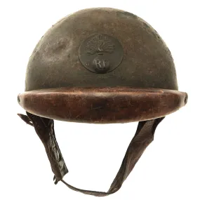 Original French WWII Model 1935 Tanker Armored Vehicle Helmet with R.F. Badge