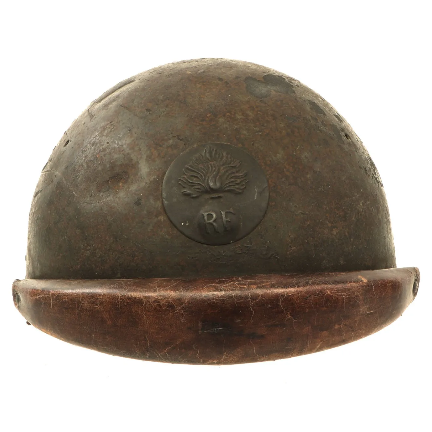 Original French WWII Model 1935 Tanker Armored Vehicle Helmet with R.F. Badge