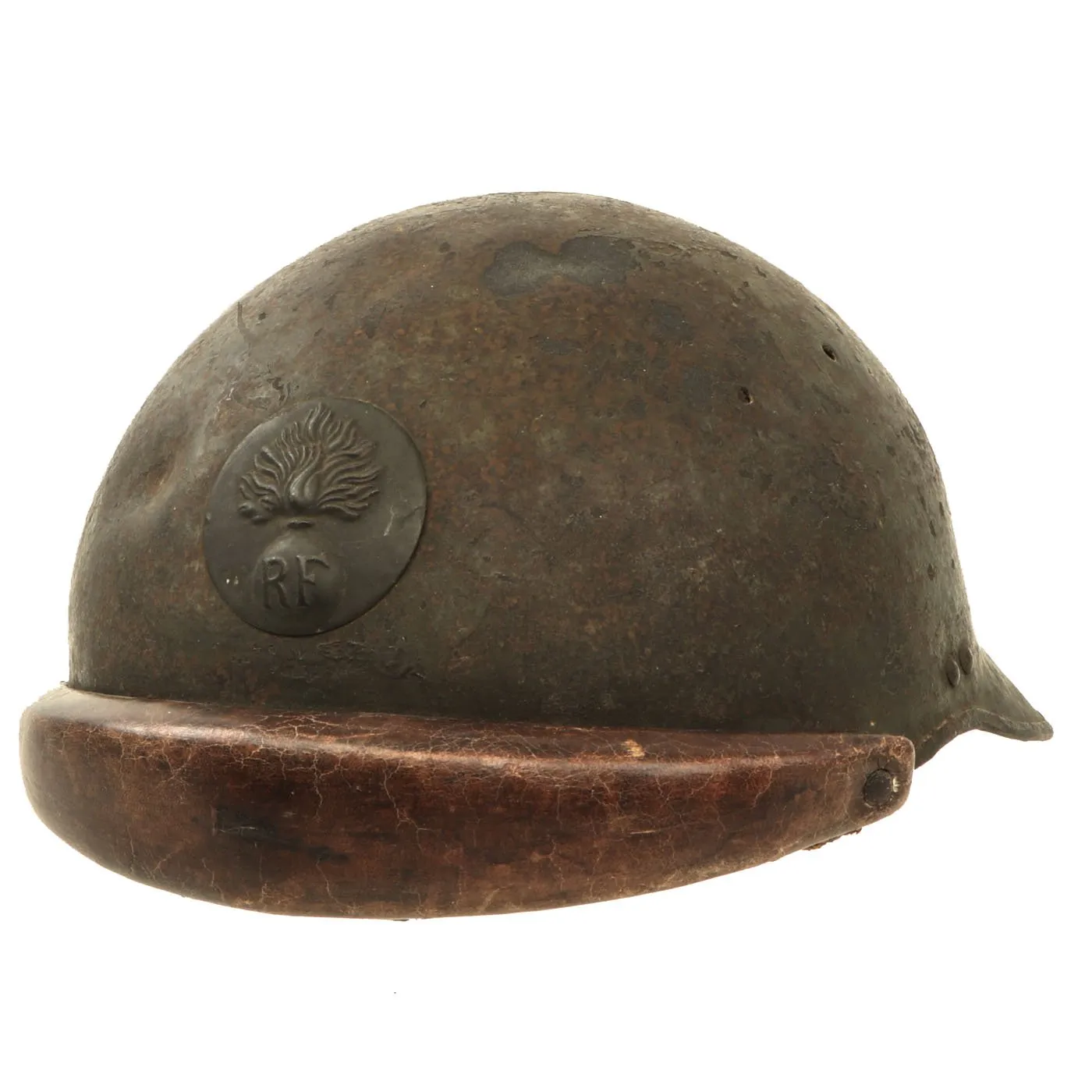 Original French WWII Model 1935 Tanker Armored Vehicle Helmet with R.F. Badge