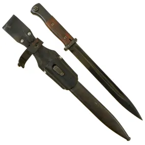 Original German Pre-WWII 98k Bayonet by E. & F. Hörster with 1938 dated Scabbard & Panzerjäger-Abteilung Tank Destroyer Marked Leather Scabbard