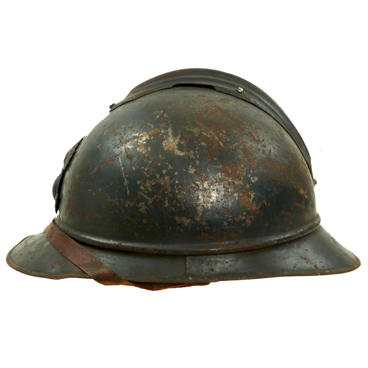 Original Rare French WWI Colonial Infantry & Navy Model 1915 Adrian Steel Helmet with Liner & Chinstrap