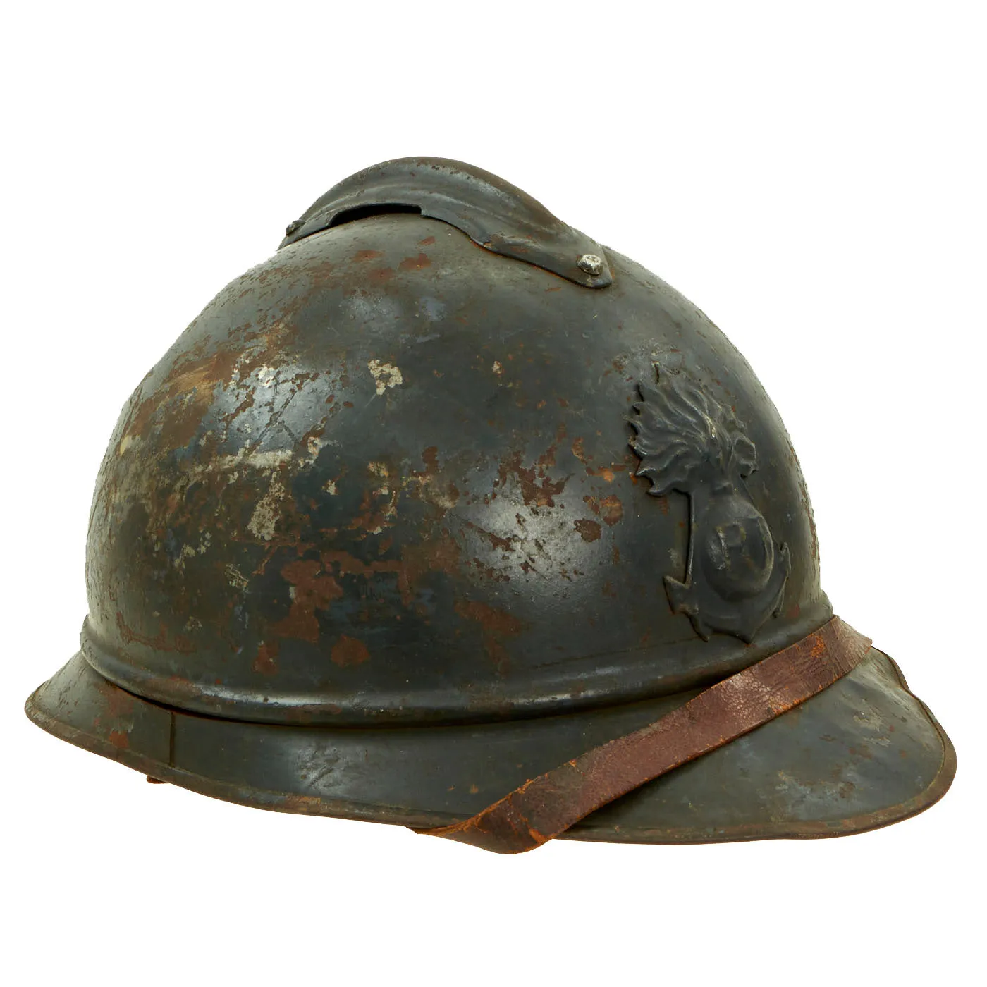 Original Rare French WWI Colonial Infantry & Navy Model 1915 Adrian Steel Helmet with Liner & Chinstrap