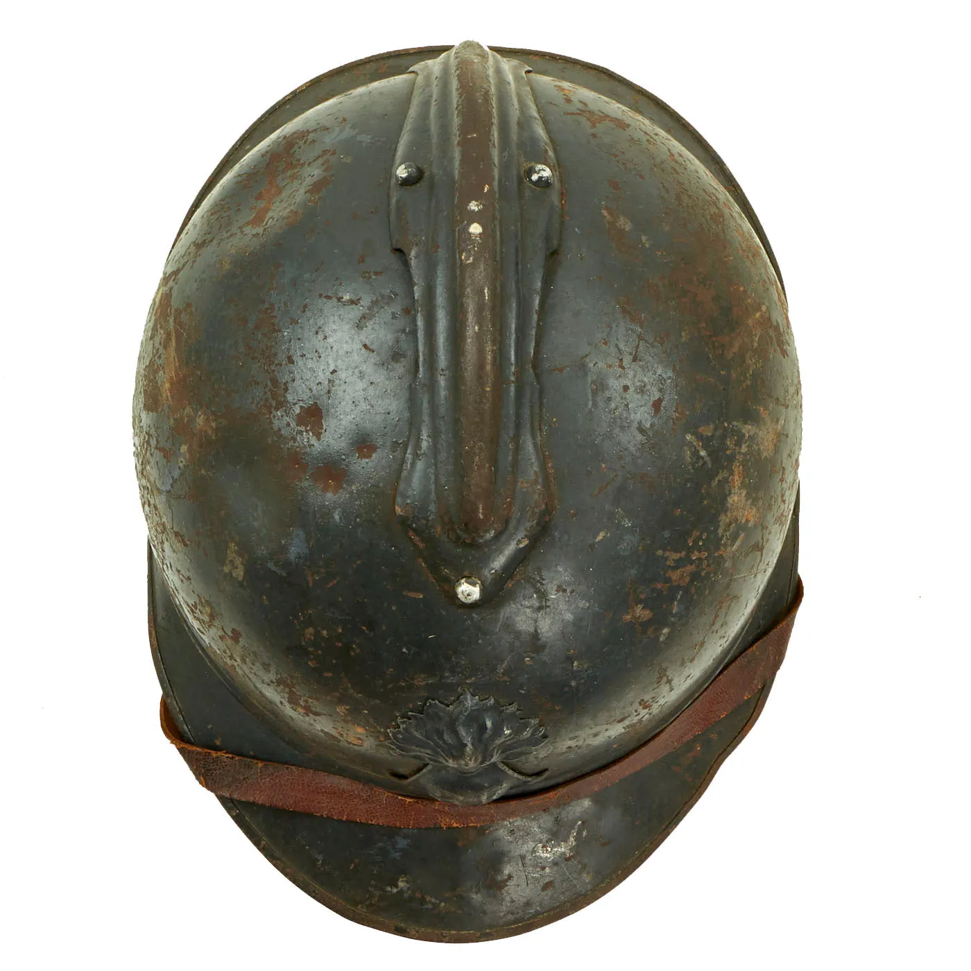 Original Rare French WWI Colonial Infantry & Navy Model 1915 Adrian Steel Helmet with Liner & Chinstrap