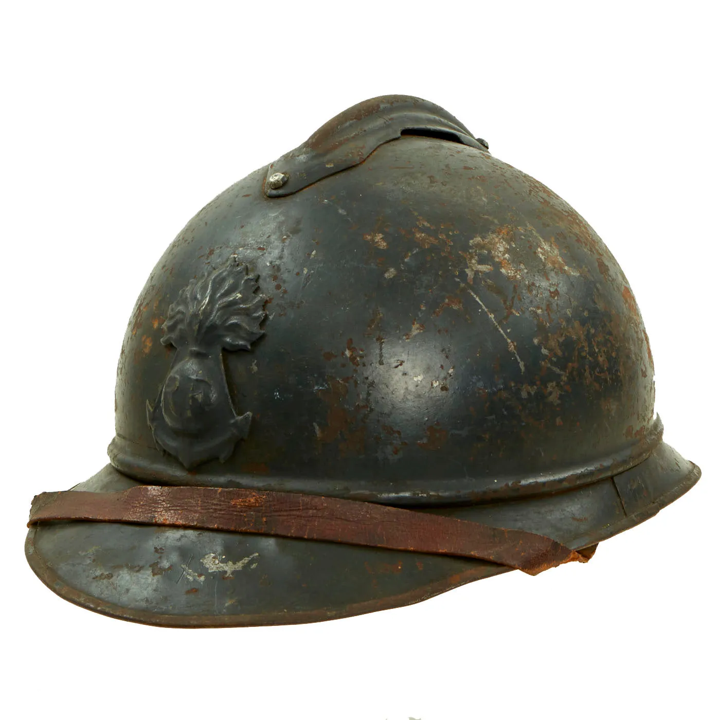 Original Rare French WWI Colonial Infantry & Navy Model 1915 Adrian Steel Helmet with Liner & Chinstrap