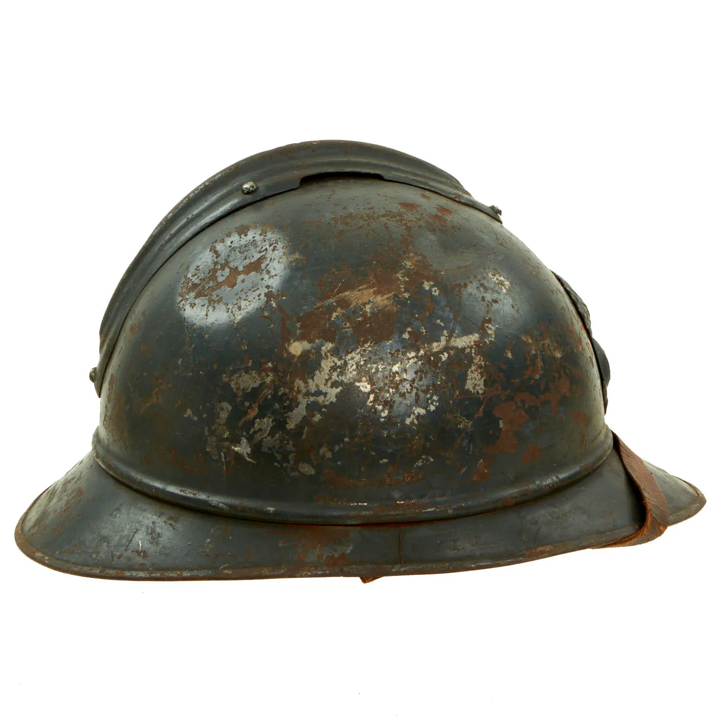 Original Rare French WWI Colonial Infantry & Navy Model 1915 Adrian Steel Helmet with Liner & Chinstrap