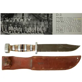 Original U.S. WWII 33rd Naval Construction Battalion Seabee USMC Mark 2 KA-BAR Fighting Knife by Olean With Theater Made Grip and Personalized Leather Sheath