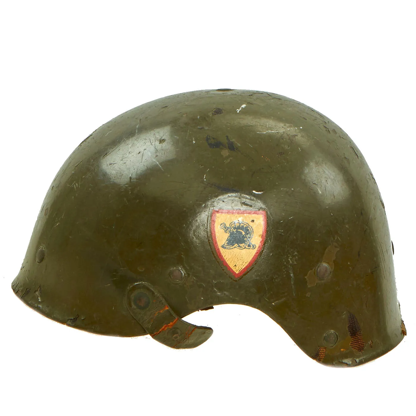 Original U.S. WWII Experimental Liner, Helmet, M-1, Crash -  T19E1 Tank Crew Helmet Liner With USMA West Point Decals