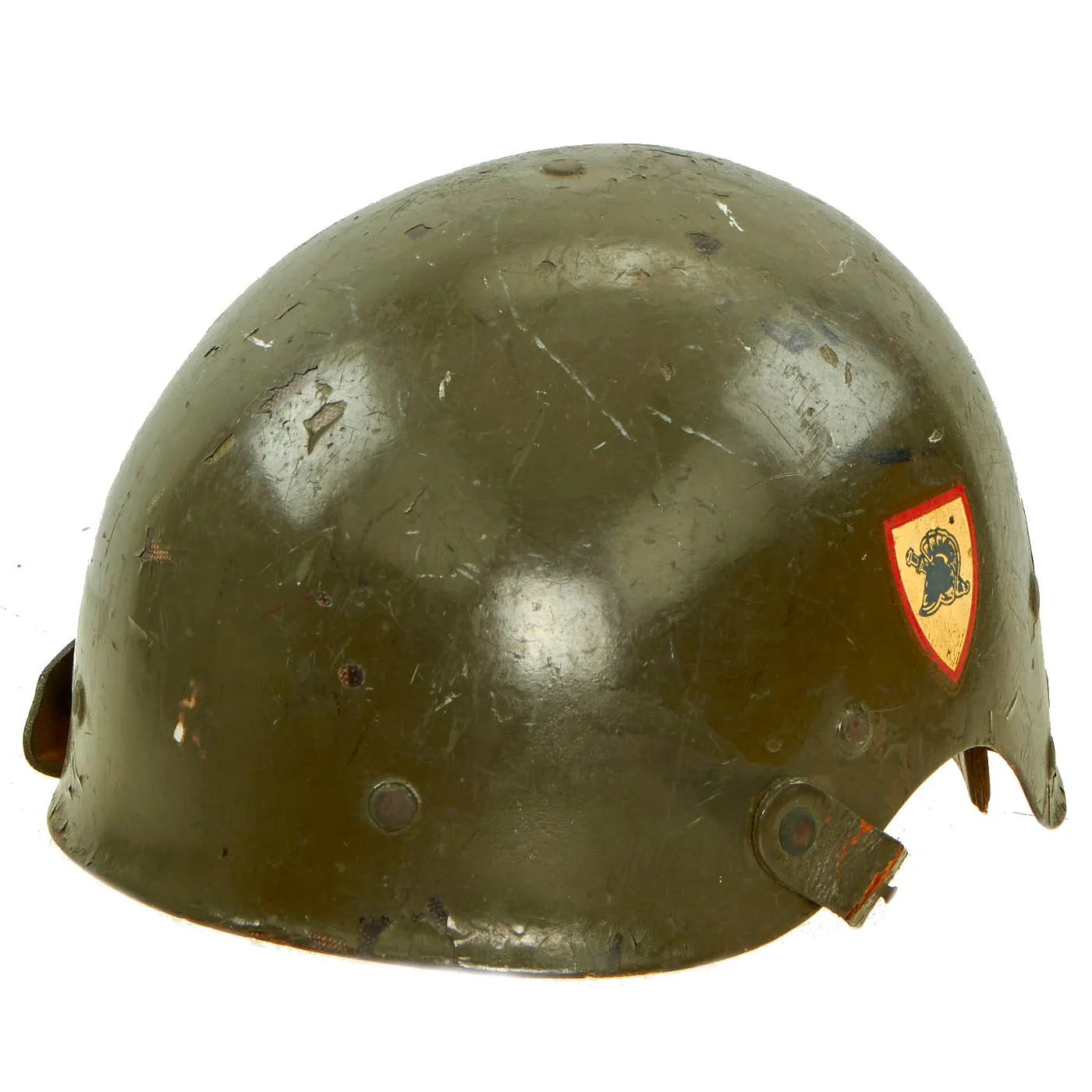 Original U.S. WWII Experimental Liner, Helmet, M-1, Crash -  T19E1 Tank Crew Helmet Liner With USMA West Point Decals