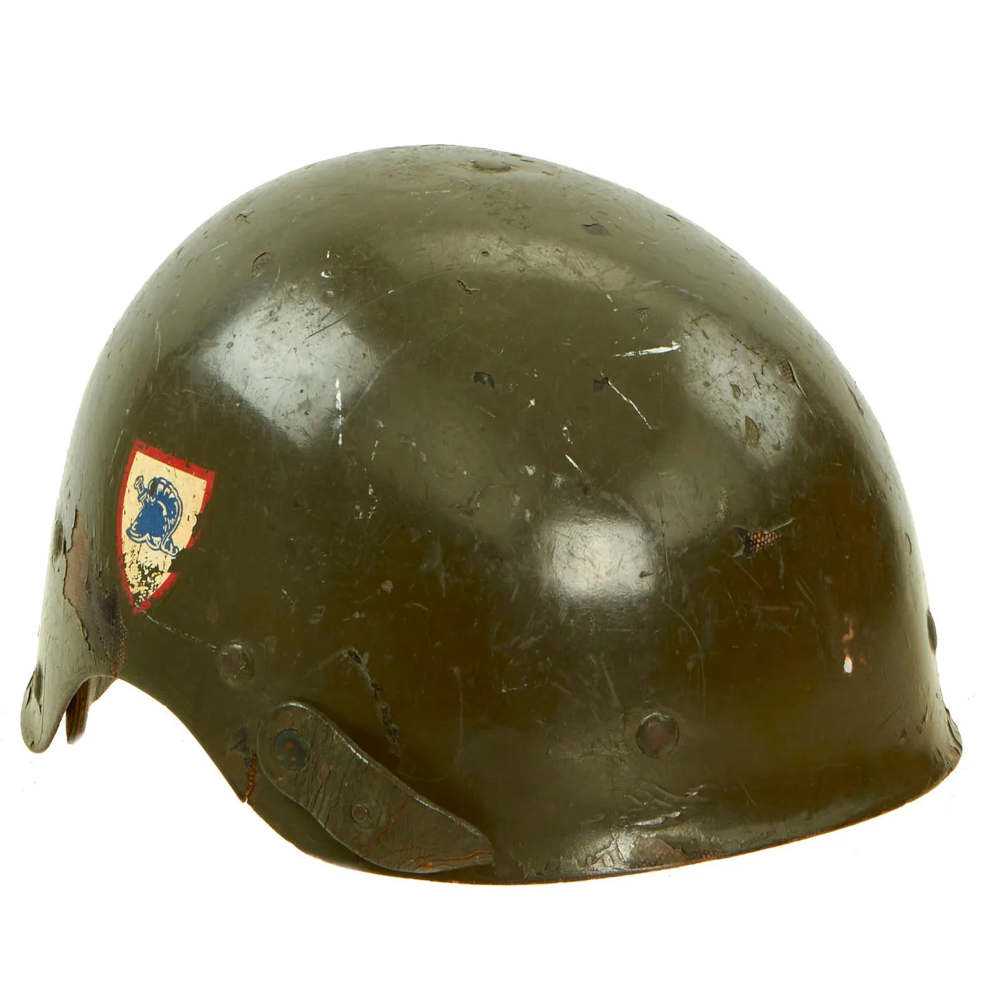 Original U.S. WWII Experimental Liner, Helmet, M-1, Crash -  T19E1 Tank Crew Helmet Liner With USMA West Point Decals