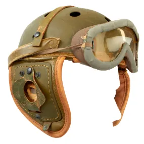 Original U.S. WWII M38 Tanker Helmet by Rawlings with Polaroid Goggles