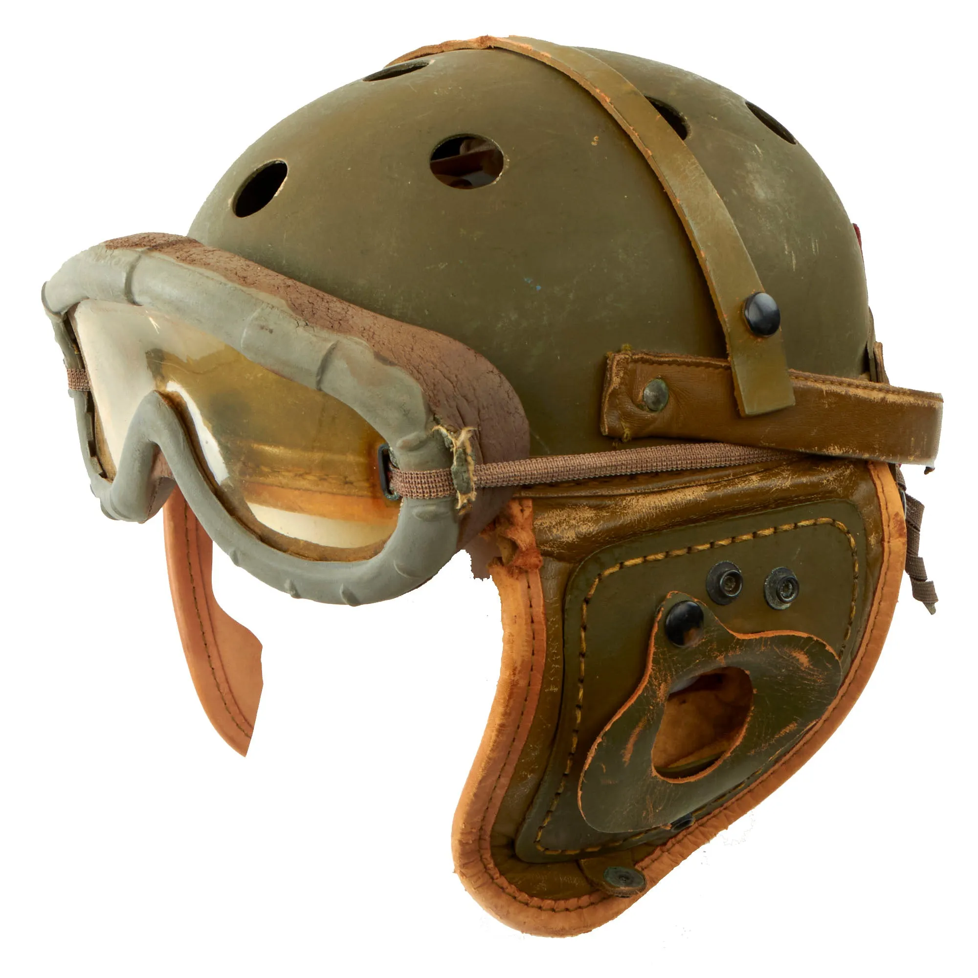 Original U.S. WWII M38 Tanker Helmet by Rawlings with Polaroid Goggles