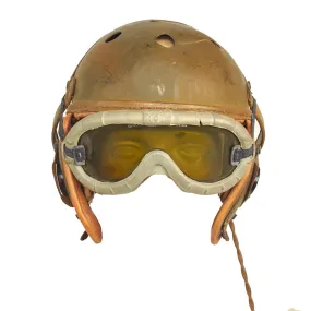 Original U.S. WWII M38 Tanker Helmet by Rawlings with Type ANB-H-1 Earphones and Polaroid Goggles