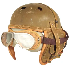 Original U.S. WWII M38 Tanker Helmet by Rawlings with Type R-14 Earphones and Goggles