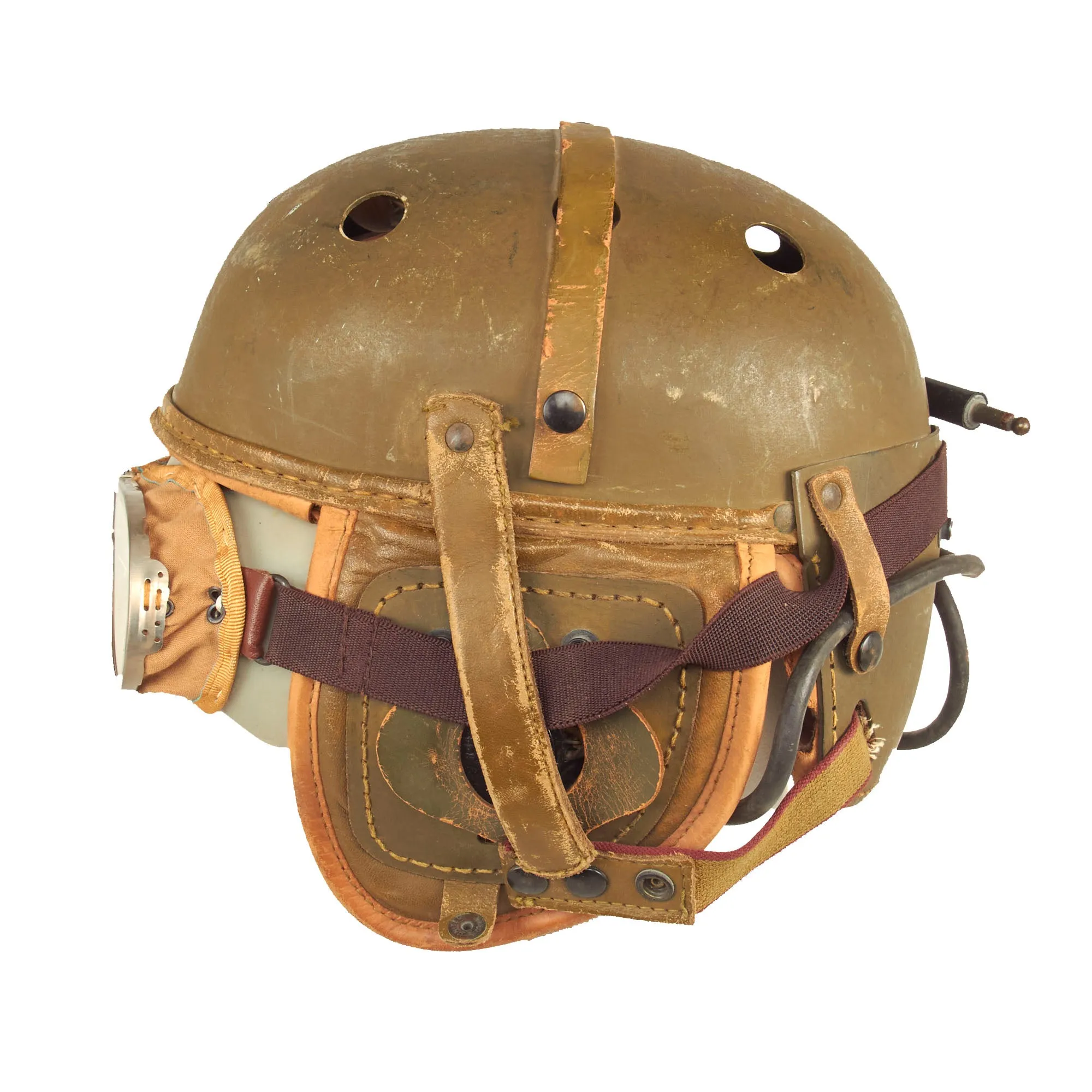 Original U.S. WWII M38 Tanker Helmet by Rawlings with Type R-14 Earphones and Goggles