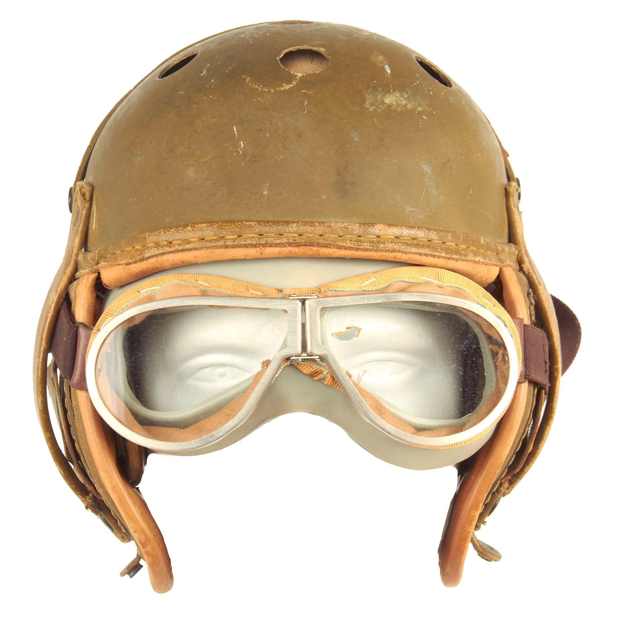 Original U.S. WWII M38 Tanker Helmet by Rawlings with Type R-14 Earphones and Goggles