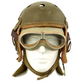 Original U.S. WWII M38 Tanker Helmet by Rawlings with Type R-14 Earphones, Winter Hood & Goggles - Size 7 1/8