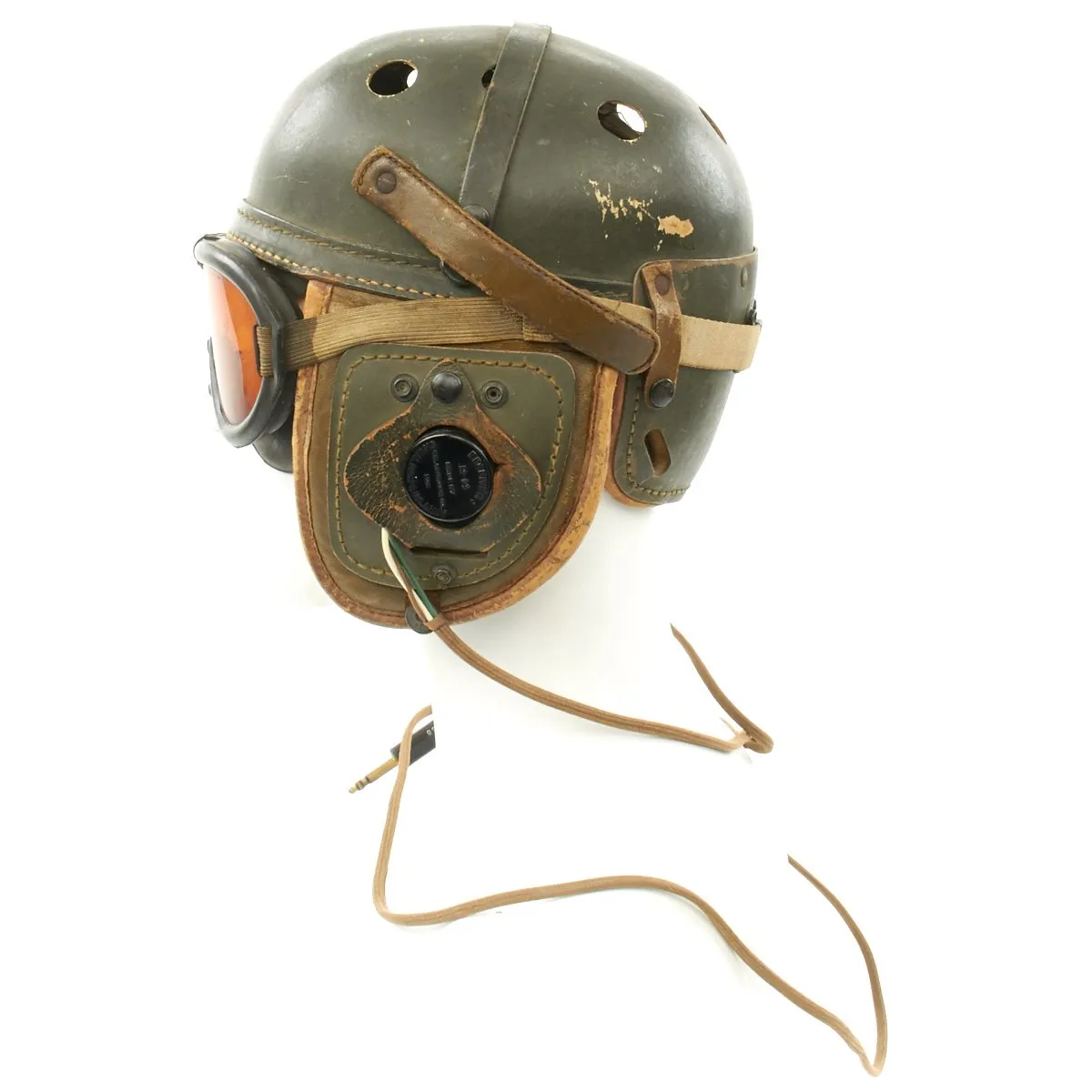 Original U.S. WWII M38 Tanker Helmet by Wilson with Type R-14 Earphones and Polaroid Goggles